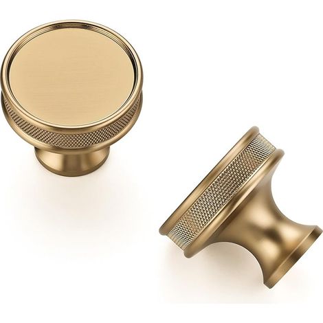 Set mit 5 gerändelten Türknöpfen, 30 mm (1-1/5 Zoll), champagnergoldfarben, für Küchenmöbel und Schubladen. (1/5)