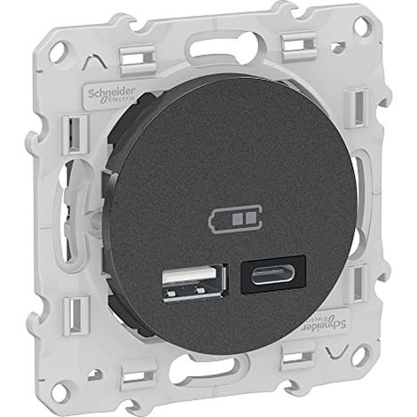 Schneider Electric – Prise USB double type A+C anthracite – 5 VCC – 2,4A – Mode de pose électricité – Pour usage professionnel