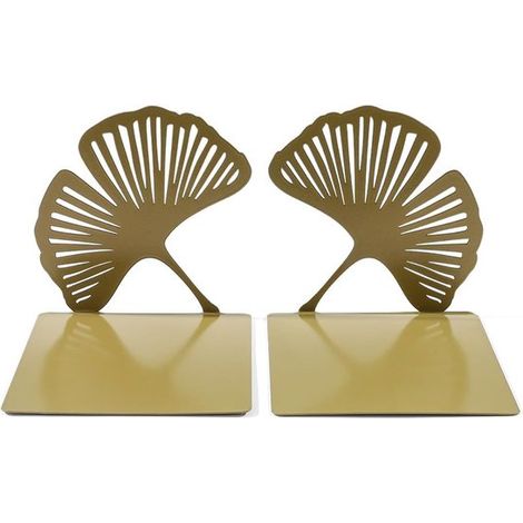 Coppia di mensole, 12,4x12,4x12,4 cm, in metallo, color kaki, divisori decorativi per libreria, mensole da scrivania, mensole con motivo a foglie di ginkgo (1/5)