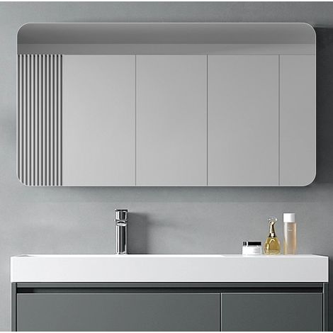 Miroir de salle de bain sans cadre en verre argenté 90 x 70 cm, coins arrondis, pose horizontale ou verticale, film de sécurité anticorrosion – de FLORAGRACE (1/5)