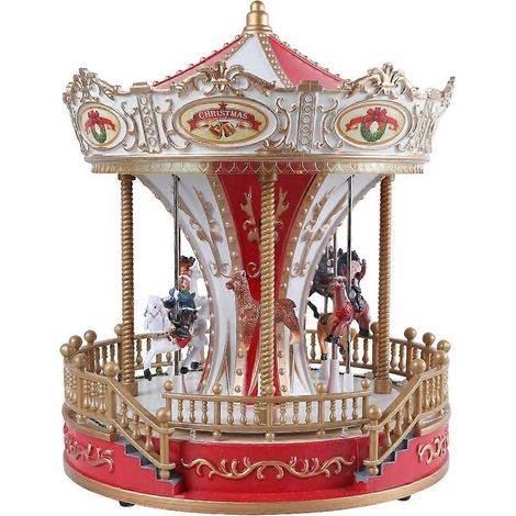Boîte à musique de Noël en forme de chevaux tournants avec mélodie de Noël et ornement lumineux LED (1/5)