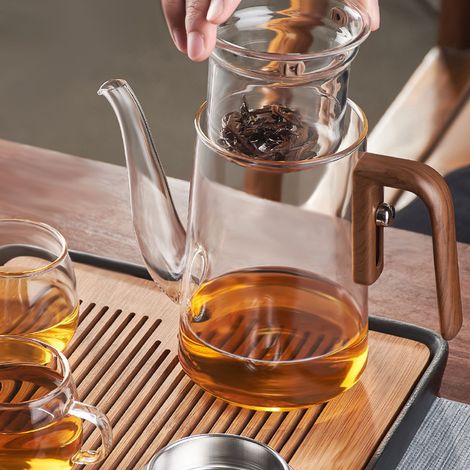 Théière avec infuseur, passoire et couvercle, 800 ml, en verre transparent, séparation magnétique de l'eau, idéale pour le thé en vrac, à la maison ou au bureau. (1/5)