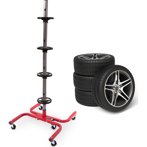Bituxx Felgenbaum mit Rollen Stabiler Reifenständer für 4 Räder (bis 245mm) Autoreifen Aufbewahrung Reifenbaum Felgenständer aus Stahl, 150kg Belastung Rot (1/5)