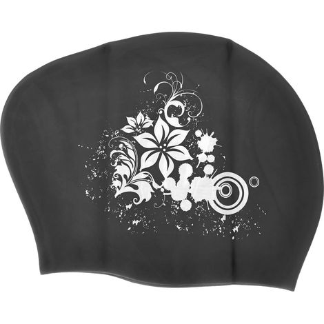 Bonnet de natation silicone imperméable, spécial cheveux longs et courts, enfants dames, casquette plongée noire (1/5)