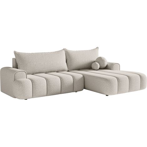 Selsey DANDELINO - Ecksofa mit Schlaffunktion, Stauraum und Bouclé-Bezug, creme, rechts