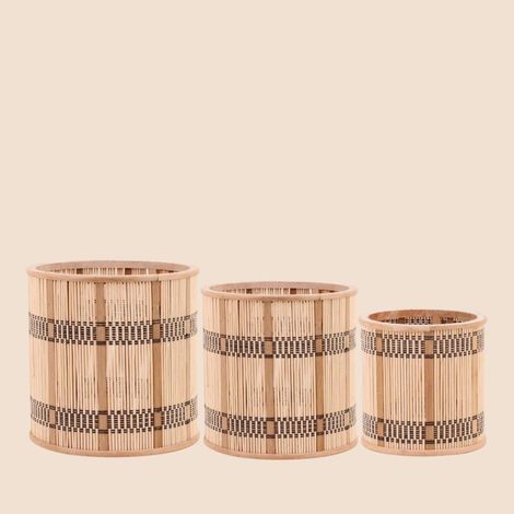 Lot de 3 cache-pots en bambou rayé (1/5)
