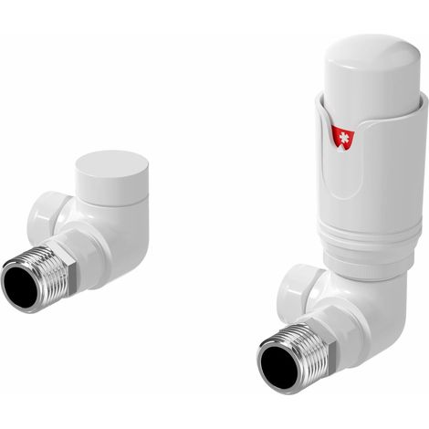 Galiflo Corner Thermostatic Radiator Valve & Lockshield – White, 15mm TRV (1/5)