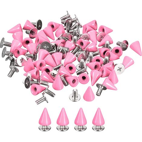 50 Ensembles Cône Pointes Clous, 7x10mm Clous et Pointe Métal Vis Dos Rivet pour Vêtements Ceintures Sacs Chaussures Bricolage Maroquinerie, Rose (1/5)