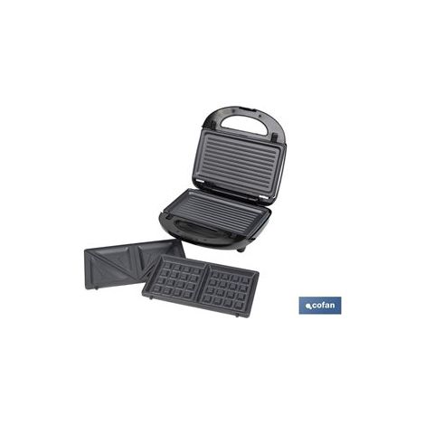 Appareil à sandwich, grill et gaufrier polyvalent 3 en 1, plaques interchangeables 750w 24x22,8x10,9 cm (1/6)