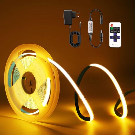 LED COB 2M, Bande Lumineuse LED Dimmable avec Telecommande et Alimentation 320 Leds/m Bandes à LED Ruban pour DIY Chambre, Cuisine, Maison Décoration. Blanc chaud 2700K (1/5)
