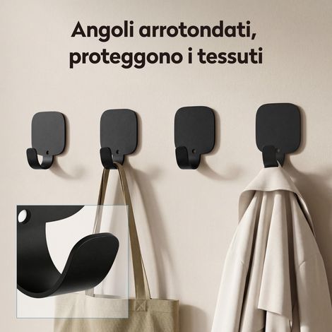 doporro Ganci Adesivi 4 Pezzi, Appendiabiti da Parete Nero, in Lega di Alluminio Rettangolare, Senza Foratura, per Porta Ingresso Cucina Bagno, Stalo-15 (1/5)