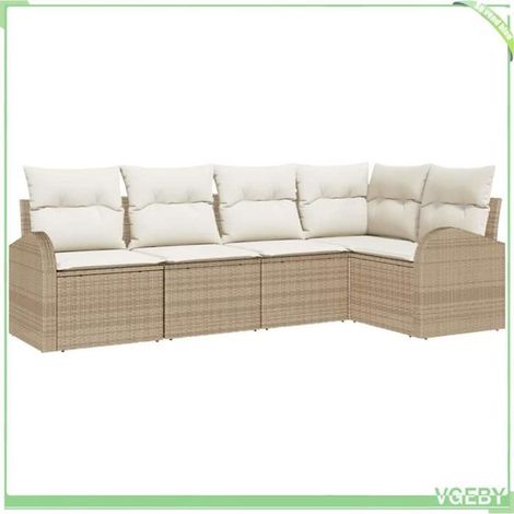 Ensemble de canapé de jardin 5 pcs - FAF EICY - Modulaire - Beige et blanc - Polyrotin résistant UV - Sac de rangement imperméable (1/5)