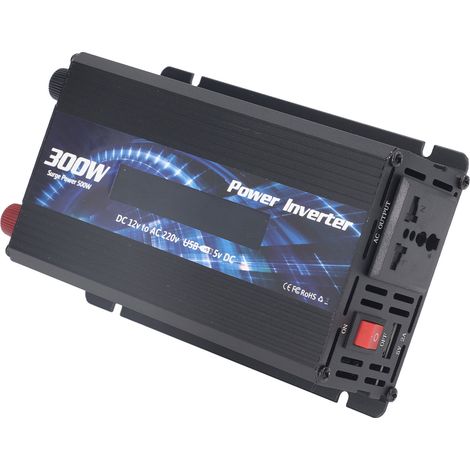 Convertisseur Solaire 12V vers 220V 300W, Onde Modifiée, Prise USB 2A, Écran LCD et Ventilateur, Pour Voiture et Panneau Solaire (Modèle Technique), Noir (1/5)