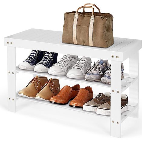 3-Tier Bamboo Shoe Bench Shoe Rack Shelf Organizer Entryway Bench Stand Display (1/5)