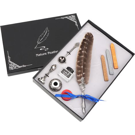 Plume d'oie vintage européenne, kit de calligraphie avec porte-plume à encre, stylo à plumes signé, set de 5 pièces pour écriture artistique. (1/5)
