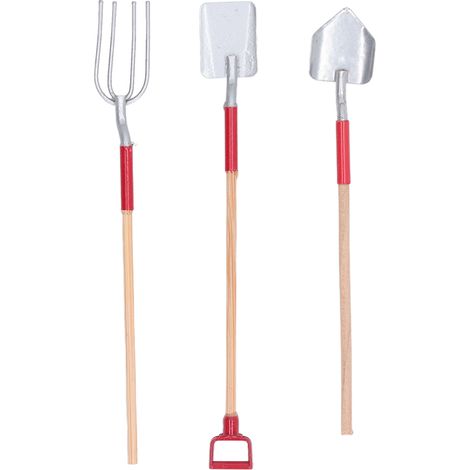 Outils de jardin miniatures pour maison de poupée (échelle 1:12), lot de 3, accessoires agricoles argentés pour l'aménagement paysager du jardin. (1/5)