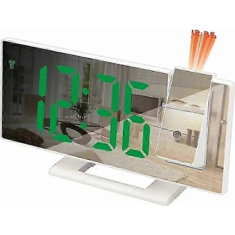 Réveil numérique à projection LED avec affichage de l'heure et de la température, rétroéclairage et fonction snooze idéal pour la décoration de la chambre fond vert avec lettrage blanc. (1/5)