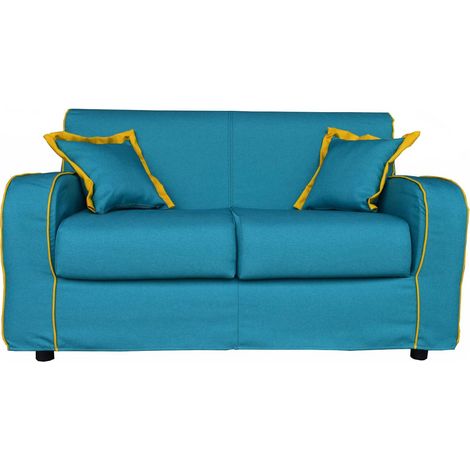 Divano sfoderabile 2 posti 146 cm PARIGI bordino GIALLO colore ACQUAMARINA (1/3)