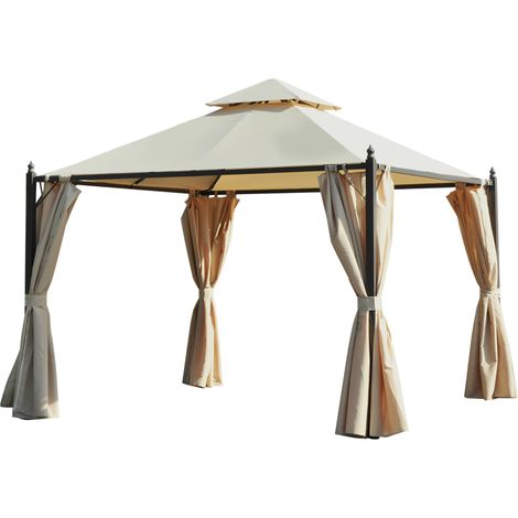 Gazebo de jardin 3 x 3 m avec 4 auvents latéraux et double toit beige