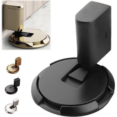 Butee de Porte Stop Porte, Arret de Porte Magnétique Arrêt de Porte en Métal, Butées Avec Pare-chocs en Caoutchouc, Stop-Porte Adhésif pour Tous Les Sols Durs (Noir) (1/4)