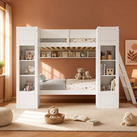 Letto a castello per bambini 90x200 cm con contenitore, bianco HAVRYA (1/5)