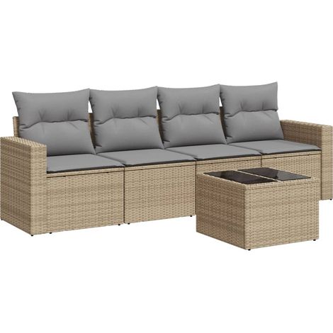 Maison Exclusive - Juego de sofás jardín con cojines 5 pzas ratán (1/3)