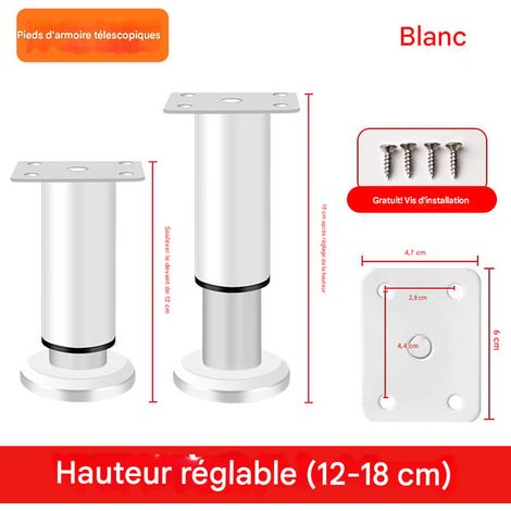 Ensemble de 4 pieds de meuble réglables, 4,72 pouces, pour chaises, tables, commodes, canapés et lits, pieds de meuble de remplacement, blanc (1/4)