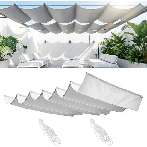 Voile d'Ombrage Rétractable Vague, Imperméable Voile Ombrage Rectangulaire en Polyester Oxford, Protection UV pour Jardin Balcon Terrasse Pergola, 0,6 x 3 m, Distance 50 cm (1/5)