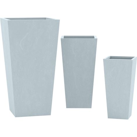 Lot de 3 pots de fleurs résistants aux intempéries – Argile fibreuse gris 100007959 (1/4)