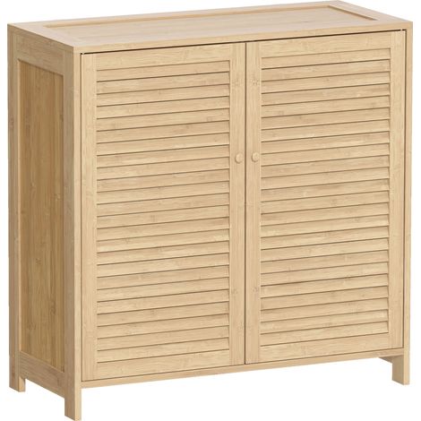 Scarpiera 80x35x80 cm con Ante a Persiana Capacità per 14 Paia in Bambù Finitura Naturale (1/5)