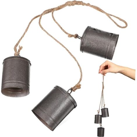 Cloches de Noël rustiques, enfilées sur des cordes robustes, sonores, pour décorer le sapin de Noël, les couronnes, les carillons éoliens, les ornements vintage. (1/5)