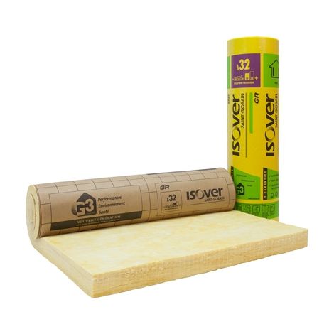 Isover – Panneau d'isolation laine de verre semi-rigide ép. 10 cm – Longueur 270 cm – Largeur 120 cm – R= 3,15 – Surfaçage kraft