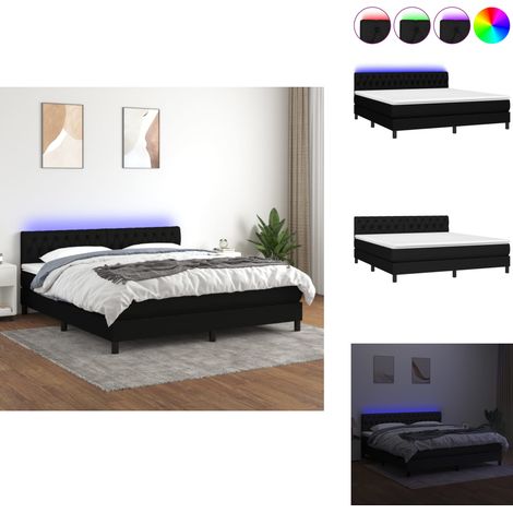Boxspringbett mit Matratze & LED Schwarz 160x200 cm Stoff - Boxspringbett - Doppelbett - Schlafsystem - Bettrahmen - Lattenrost (1/5)