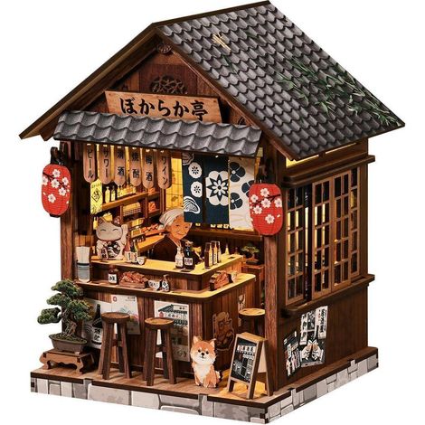 Book Nook Japan Izakaya 3D Holzpuzzle Miniaturhaus Bausatz mit LED