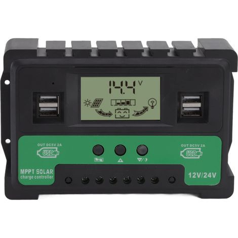 Contrôleur de Charge Solaire, Contrôleur de Charge de Panneau Solaire 12 V/24 V avec écran LCD Réglable et Réglage de la Minuterie à Double Port USB Paramètre Automatique PWM(40A) (1/5)