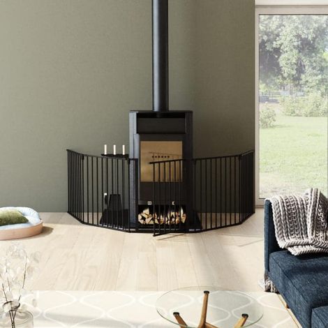 Barriere de securite pare feu modulable pour cheminee et poele a bois - noir - protection bebe extensible jusqua 300cm hauteur 75cm