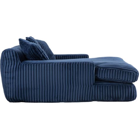 Chaiselongue-Sofa aus Cord in Navyblau mit 3 Kissen, 1 Sitzplatz, 125 x 155 x 63 cm (1/5)