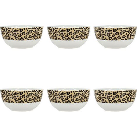 Lot de 6 bols 60cl en porcelaine, LEOPARD
