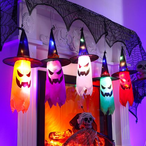 Stück leuchtende Geisterhüte, hängende Halloween-Dekoration, Lichterkette für drinnen und draußen, für Garten, Terrasse und Party (1/5)