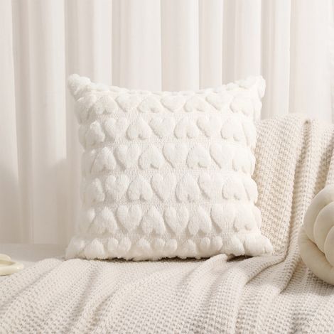 Coussin Décoratif Forme de Cœur - 45 x 45 cm - Tissu Coton Doux - Fermeture Éclair Cachée - Blanc - Usage Intérieur - 1 Pièce (1/5)