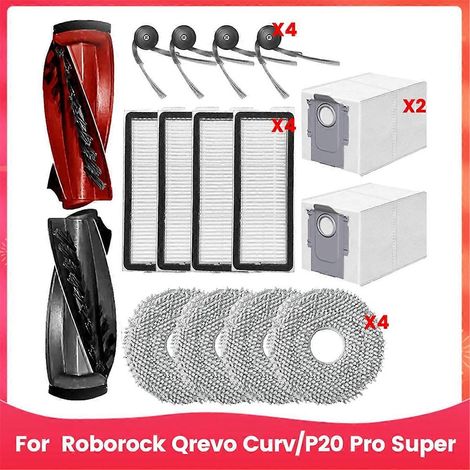 Pièces de rechange pour aspirateur Qrevo Curv/P20 Pro : brosse principale latérale, filtres HEPA, lingette de nettoyage et sacs à poussière. (1/5)