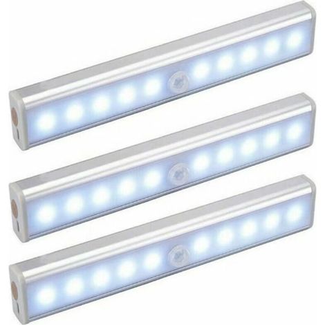 Set mit 3 Lampen, 10 LEDs, Sans Fil, wiederaufladbar über USB, gerichtet, Bewegungsmelder, tragbar. Lumière de Placard, Baladeuse de Secours, Veilleuse Enfant, Ernennung (1/5)