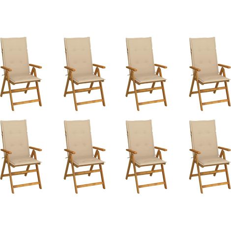 vidaXL Chaises pliantes avec coussins, 8 pièces, en bois d'acacia massif (1/5)