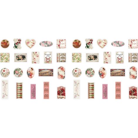 40 stickers autocollants papier déco journal junk DIY scrapbooking rétro fleurs motif type 1 (1/5)