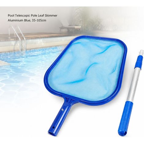 Épuisette de Piscine Télescopique Aluminium Bleu 35-105cm Râteau à Feuilles Léger Robuste pour Nettoyage Rapide Spa Étang (1/5)