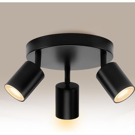 Plafonnier LED noir – 3 ampoules rondes – Culot GU10 – Idéal pour salon, chambre, cuisine, couloir – Ampoules non incluses (1/5)