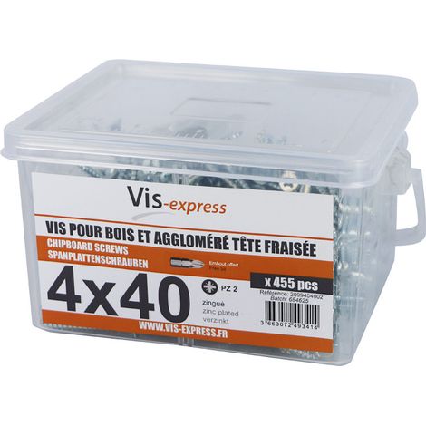 Seau de 455 Vis bois agglo 4X40 Tête fraisée Pozi N°2 Acier zingué (1/3)