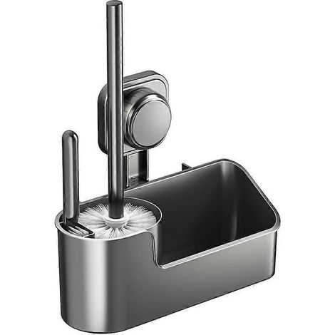 Ensemble porte-brosse WC sans perçage, nettoyant salle de bain, fixation murale, design incliné, base avec fentes de ventilation pour salle de bain (1/5)