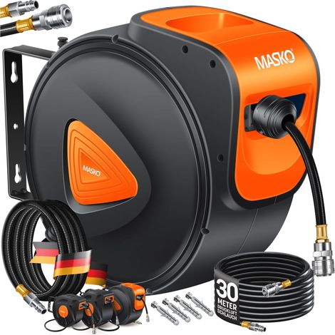 MASKO® Enrouleur tuyau air comprimé, pivotant 180° - 30m, Orange / Noir (1/5)