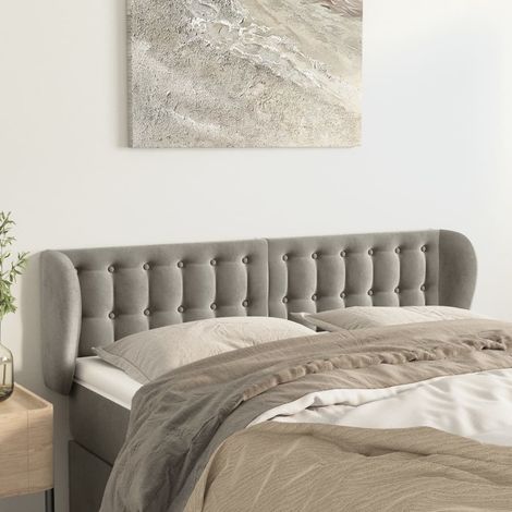Tête de lit avec oreilles Armoire de tête de lit Gris clair 147x23x78/88 cm Velours 59522 (1/5)